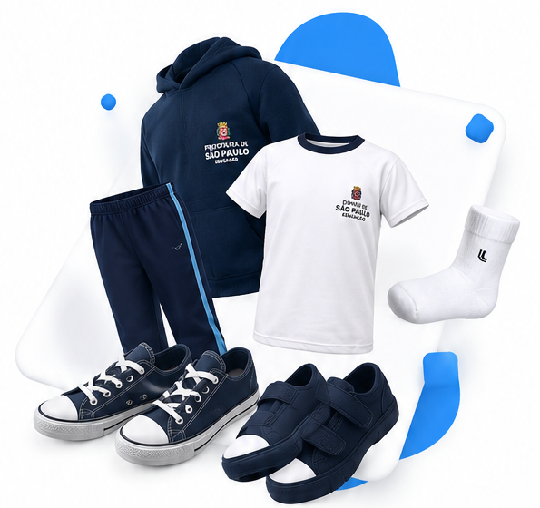 Moletom, camiseta, calça, meias e calçados escolares